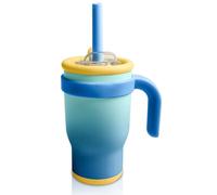 Taza térmica con pajita, 420 ml, vaso para niños con tapa y asa, taza de café de doble pared de acero inoxidable, a prueba de fugas, vaso térmico al vacío para bebidas frías y calientes (lila)