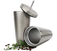 Taza térmica con pajita de 500 ml, taza de café aislada, doble pared de acero inoxidable, a prueba de fugas y sin sustancias nocivas