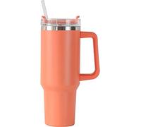 Taza térmica de 40 oz con pajita y asa, doble pared de acero inoxidable con tapa, taza de coche, taza térmica, taza de café para bebidas calientes y frías, 1182 ml, color naranja