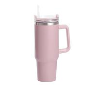 Taza térmica de acero inoxidable, 1200 ml, taza isotérmica con pajita reutilizable y tapa impermeable, gran taza de viaje para bebidas frías y calientes, sin BPA, color rosa