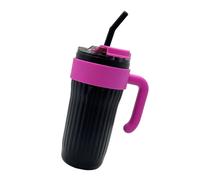 Taza térmica de acero inoxidable de 860 ml con asa y pajita, color negro