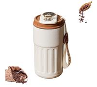 Taza térmica de café para llevar, de acero inoxidable, doble pared, a prueba de fugas, taza de viaje, taza de café con indicador de temperatura, taza de viaje para leche caliente y fría (café)