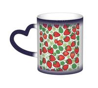 Taza térmica de color negro a blanco con estampado de fresas, para café, té, oficina en casa