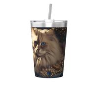 Taza térmica de paja cónica con diseño de gato brillante, taza de paja aislada, perfecta para uso en el gimnasio o para llevar contigo