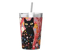 Taza térmica de paja cónica con diseño de gato de lunares, taza de paja aislada, perfecta para uso en el gimnasio o para llevar contigo