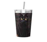 Taza térmica de paja cónica con diseño de gato serio, taza de paja aislada, perfecta para uso en el gimnasio o para llevar contigo
