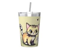 Taza térmica de paja cónica con diseño de gato y mariposa, taza de paja aislada, perfecta para uso en el gimnasio o para llevar contigo