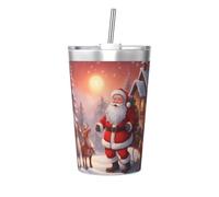 Taza térmica de paja cónica con diseño de Papá Noel de invierno, taza de paja aislada, perfecta para uso en el gimnasio o para llevar contigo