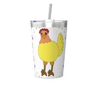Taza térmica de paja cónica con estampado de gallina cantante, taza de paja aislada, perfecta para uso en el gimnasio o para llevar contigo