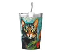 Taza térmica de paja cónica con estampado de gato de acuarela, taza de paja aislada, perfecta para uso en el gimnasio o para llevar contigo
