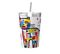 Taza térmica de paja cónica con estampado de gato graffiti, taza de paja aislada, perfecta para uso en el gimnasio o para llevar contigo