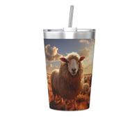Taza térmica de paja cónica con estampado de oveja australiana, taza de paja aislada, perfecta para uso en el gimnasio o para llevar contigo