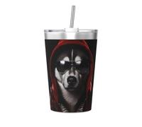 Taza térmica de paja cónica con estampado de perros guapos, taza de paja aislada, perfecta para uso en el gimnasio o para llevar contigo