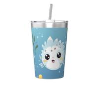 Taza térmica de paja cónica con estampado de pez globo sonriente, taza de paja aislada, perfecta para uso en el gimnasio o para llevar contigo