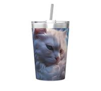 Taza térmica de paja cónica con impresión de gato de alto octanaje, taza de paja aislada, perfecta para uso en el gimnasio o para llevar contigo