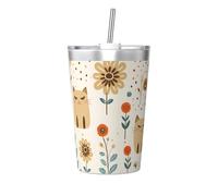 Taza térmica de paja cónica con impresión de gato, taza de paja aislada, perfecta para uso en el gimnasio o para llevar contigo