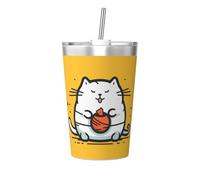 Taza térmica de paja cónica con impresión de gato, taza de paja aislada, perfecta para uso en el gimnasio o para llevar contigo