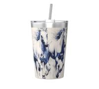Taza térmica de paja cónica con patrón de caballo corriendo, taza de paja aislada, perfecta para uso en el gimnasio o para llevar contigo