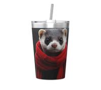 Taza térmica de paja cónica impresa con diseño de hurón con bufanda roja, taza de paja aislada, perfecta para uso en el gimnasio o para llevar contigo