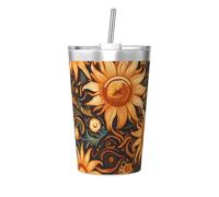 Taza térmica de paja cónica impresa con diseño de líneas de girasol, taza de paja aislada, perfecta para uso en el gimnasio o para llevar contigo