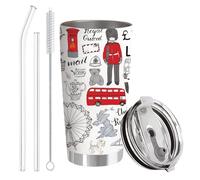 Taza térmica de regalo de Londres con frase, 600 ml, taza de acero inoxidable con tapa y pajita, taza de acero inoxidable con impresión a doble cara, recuerdo de Londres para entusiastas de los viajes