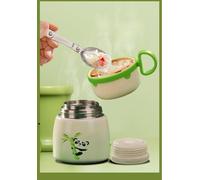 Taza térmica para niños de acero inoxidable 316, 500 ml, taza de cereal térmica portátil + cuchara plegable de acero inoxidable (sello de grado alimenticio/modelo de panda) termostático suplementario