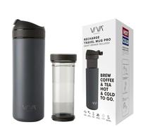 Taza térmica recargable para café para llevar, la navaja suiza entre las tazas térmicas con filtro extraíble para café y té, material duradero de primera calidad, a prueba de fugas, Gris 0,46L