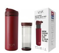 Taza térmica recargable para café para llevar, la navaja suiza entre las tazas térmicas con filtro extraíble para café y té, material duradero de primera calidad, a prueba de fugas, Rojizo 0,46L