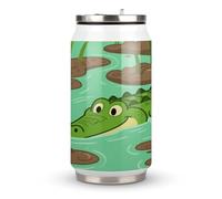 Taza termo de acero inoxidable con tapa y pajita, diseño de cocodrilo que acecha, apto para uso en el coche, viajes, fitness, actividades al aire libre, cafeterías, oficinas, uso doméstico, etc