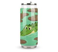 Taza termo de acero inoxidable con tapa y pajita, diseño de cocodrilo que acecha, apto para uso en el coche, viajes, fitness, actividades al aire libre, cafeterías, oficinas, uso doméstico, etc