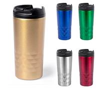 Taza termo de cafe para llevar - Vaso térmico con tapa hermética para bebidas frías y calientes, 310 ml para viajes en el coche, oficina o clase. Doble pared sin BPA. Vaso Termo Cafe y té (Dorado)