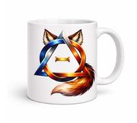 Taza Therian Cerámica 350 ml, Diseño Zorro Fuego y Hielo, Sublimada Doble Cara, Apta Microondas y Lavavajillas, Regalo Original Comunidad Therian