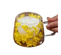Taza transparente con flores, de 200 ml, transparente, 7,5 cm, 9 cm, 8 cm, aislamiento de doble pared que muestra flores secas, perfecta para café, té, jugos, escritorio, cocina, regalo
