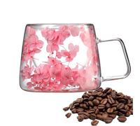 Taza transparente - de doble pared de 200 ml | Diseño de flores secas, taza de café resistente al calor que no quema las manos, decoración floral - Adición práctica y elegante, 7,5 x 9