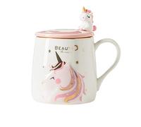 Taza Unicornio Taza de café de cerámica linda con una encantadora cuchara de unicornio, Copa de la mañana Café Novedad Té Leche Taza de navidad Regalo para niñas Amantes del unicornio 380ML (BFF)