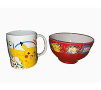 Taza y Bol de Cerámica Pokémon - Taza Pokemon Pikachu y Bol con Varios Pokémon - Set de Regalo Ideal para Fans de Pokémon