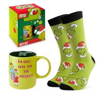 Taza y calcetines del Grinch para hombres y adolescentes, taza de café de cerámica de 325 ml, calcetines suaves y cómodos talla 40-45, Regalo Hombre