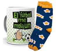 Taza y trio de calcetines, originales y personalizados. El futbol me mola un huevo. 1 calcetin gratis por el que se te pierde