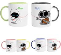 TAZALAND | Pack 2 tazas PERSONALIZADAS | PERSONAJE Y NOMBRE | 350 ml | Apta para Microondas | Personalizada a Todo Color | ELIGE ENTRE MAS DE 10 PERSONAJES | Para parejas (WALL-E)
