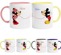 TAZALAND | Pack 2 tazas PERSONALIZADAS | PERSONAJE Y NOMBRE | 350 ml | Apta para Microondas | Personalizada a Todo Color | ELIGE ENTRE MAS DE 10 PERSONAJES | Para parejas (MICKEY)