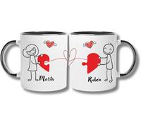 TAZALAND | Pack de Tazas Para Parejas | Diseño Hilo Rojo | 350 ml | Tazas Originales | Regalo Aniversario Pareja | Tazas Originales Para Regalo | Regalos Originales Para Parejas (NEGRO)