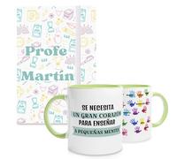 TAZALAND | Taza Personalizada con Huellas y Libreta con Nombre para Profes | Regalo Original Fin de Curso Profesores | Detalle Maestra Infantil o Primaria | Modelo Estampado