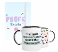 TAZALAND | Taza Personalizada con Huellas y Libreta con Nombre para Profes | Regalo Original Fin de Curso Profesores | Detalle Maestra Infantil o Primaria | Modelo Liso