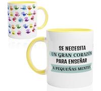 TAZALAND | Taza Personalizada para Profesores | Amarilla - 350 ml | Regalo Original Fin de Curso | Taza Recuerdo con Huellas de Alumnos | Detalle Maestra Infantil y Primaria