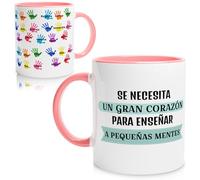 TAZALAND | Taza Personalizada para Profesores | Rosa - 350 ml | Regalo Original Fin de Curso | Taza Recuerdo con Huellas de Alumnos | Detalle Maestra Infantil y Primaria