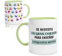 TAZALAND | Taza Personalizada para Profesores | Verde - 350 ml | Regalo Original Fin de Curso | Taza Recuerdo con Huellas de Alumnos | Detalle Maestra Infantil y Primaria