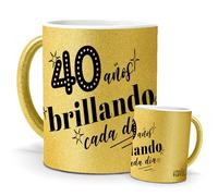 Tazas Auténticas | 40 Años Brillando Cada Día | Sorpresa de 40 Cumpleaños | Mensaje Original | Cerámica Purpurina Oro | Tassas de Café, Té o Infusiones | Tazas Mujer Feliz Cumpleaños | 350 ML