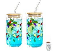 Tazas cambia color navideñas de 18 oz, tumbos de vidrio reutilizables con tapa y pajita - cambian color con frío, regalo para Navidad (B - 2 uds)