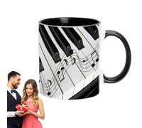 Tazas con temática de música - Diseño artístico de guitarra de piano, taza de violín de cerámica, portabebidas portátil, vasos decorativos de oficina, motivo de nota musical creativa | para la d