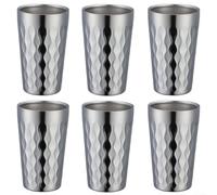 Tazas de agua de acero inoxidable de doble pared de 330 ml, paquete de 6 tazas apilables para disfrutar de bebidas al aire libre e interior (plateado)